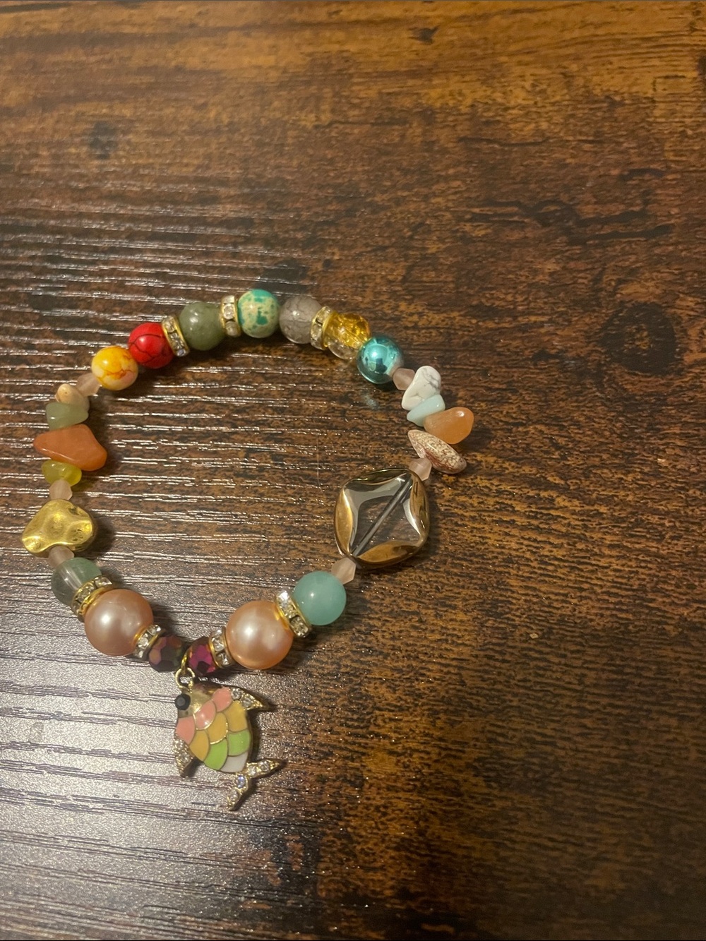 Multicolor Beaded Fish Charm Bracelet - Colorful Stretch Bracelet